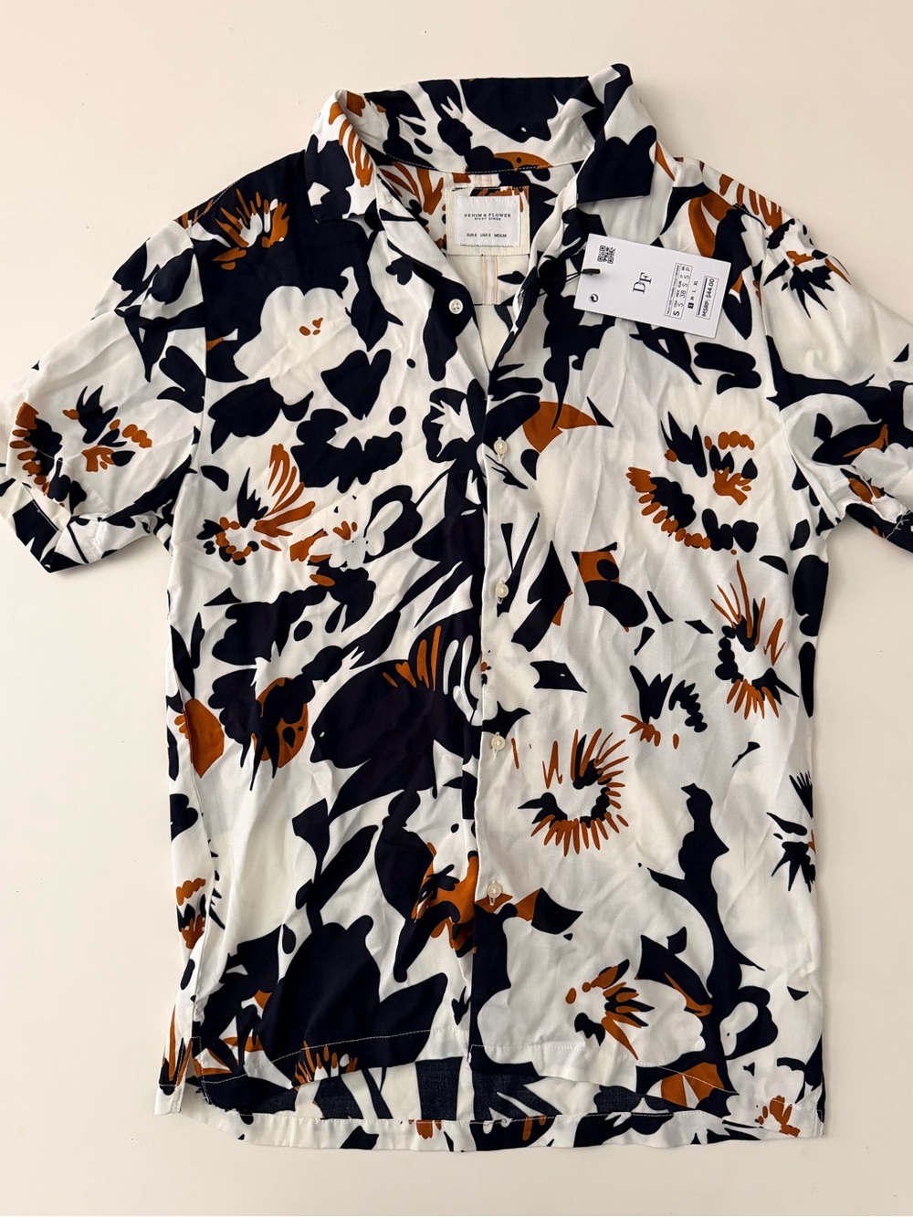 Denim & Flower Short-Sleeve Floral Button-Down Shirt - White/Black/Brown